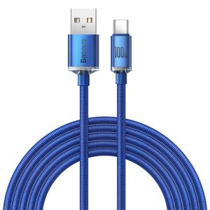 Baseus Crystal Shine Series USB-A til USB-C hurtigladekabel 100W – 2m – blå
