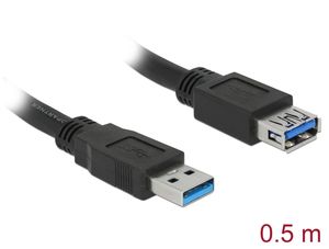 Delock USB 5 Gbps jatkokaapeli USB-A uros-naaras 0,5 m - musta