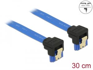 Delock SATA 6 Gb/s-kabel vinklet nedover - blå 30 cm med gullklips
