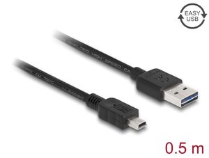 Delock EASY USB-A 2.0 Kabel han til USB 2.0 Mini USB-B han 0,5m - Sort