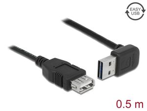 Delock EASY USB-A jatkokaapeli, uros, kulmaliitin ylös/alas - naaras, 0,5 m - musta