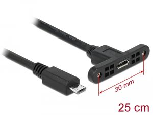 Delock USB-B mikrokabel hunn for panelmontering til USB-B mikro hann 25 cm