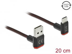 Delock EASY USB-A til USB-C-kabel vinklet opp/ned, 0,2 m - svart