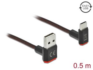 Delock EASY USB-A til USB-C-kabel vinklet opp/ned, 0,5 m - svart