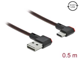Delock EASY USB-A til USB-C-kabel vinklet venstre/høyre, 0,5 m - svart