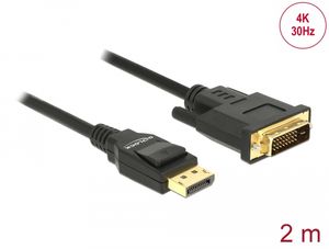Delock DisplayPort 1.2-kabel hann til DVI 24+1 hann passiv 4K 30 Hz 2m - Svart