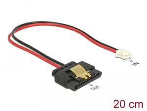 Delock 2-polig hona till SATA 15-polig hona (5 V) Kabel Ström metallklämma, 20 cm