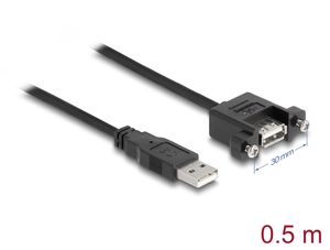 Delock USB 2.0 forlengelseskabel for panelmontering – svart 0,5 m