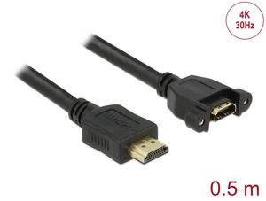 Delock-kabel hann til HDMI-A hunn panelmontering 4K 30 Hz 0,5 m