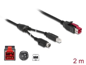 Delock PoweredUSB-kabel hane 24V till USB-B + Hosiden Mini-DIN 3-polig hane 2 m