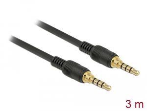 Delock stereo AUX-kabel 3,5 mm 4-polig hane till hane, 3m – svart