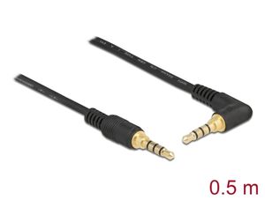 Delock Stereo Jack -kaapeli 3,5 mm 4-nastainen uros-uros, kulma, 0,5 m - musta