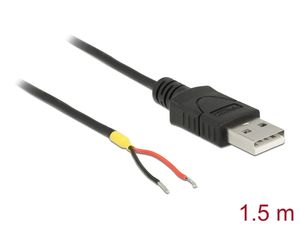 Delock USB-A 2.0 -kaapeli, uros - 2 x avointa johtoa, virransyöttö, 1,5 m, Raspberry Pi