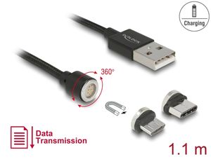 Delock Magnetisk USB-data- og ladesett for Micro USB / USB-C 1,1 m - Svart