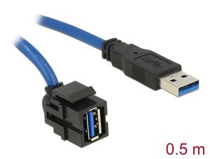 Delock Keystone-modul USB-A hunn-til-hann 5 Gbps med 0,5 m kabel – svart