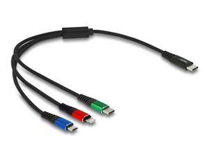 Delock 3-i-1-ladekabel USB-C til Lightning / Micro USB / USB-C, 30 cm