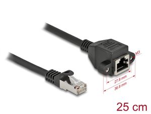 Delock Nätverksförlängningskabel S/FTP RJ45-hane till RJ45-uttag Cat.6A 25cm
