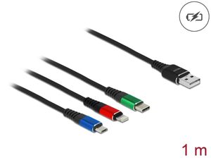 Delock 3-i-1 ladekabel USB-A til Lightning/Micro USB/USB-C, 1m - Flerfarget