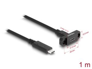 Delock SuperSpeed USB-C han-til-hun-kabel 10 Gbps 1m panelmontering - Sort