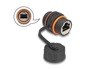 Delock kabelkontakt RJ45 hona till RJ45 hona Cat.6A, IP68 med M20-gänga - svart