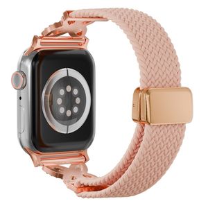Apple Watch 42/41/40/38mm Flätat Klockarmband i Nylon med Strass - Rosa