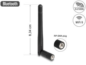 Delock WLAN-antenne 802.11 ac/ax/a/b/g/n RP-SMA 2 dBi - sort