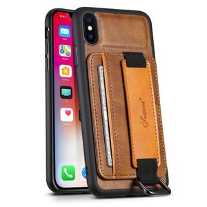 SUTENI iPhone XS Max Cover Kortholder & Kickstand – Brun