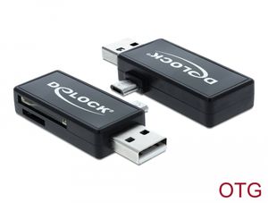 Delock OTG-hukommelseskortlæser Micro USB + USB-A – sort