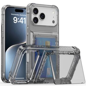 iPhone 17 Pro Max Kuori, Jalusta, Korttipaikka - läpinäkyvä musta