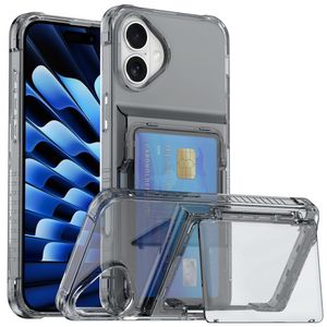 iPhone 17 Skal med stativ och kortfack – Transparent svart