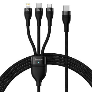 Baseus Flash Series II kabel 3-i-1 USB-C/Lightning/micro USB 100W 1,5 m sort