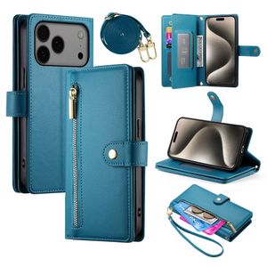 iPhone 17 Pro Max Plånboksfodral med Bärrem - Blå