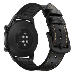Huawei Watch GT/GT 2 jne. Kellon ranneke aitoa nahkaa/silikonia – musta