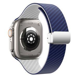 Apple Watch 49 / 46 / 44 / 42mm Klockarmband kolfibertextur - Blå/Vit