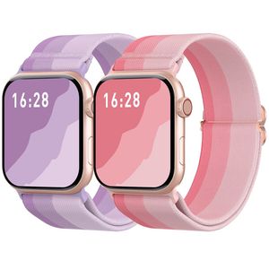 AHASTYLE WE26 Apple Watch 49/46/44/42mm Nailon kellonranneke, 2 kpl - Violetti/Vaaleanpunainen