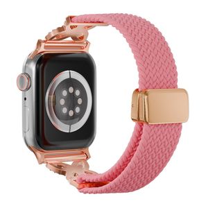 Apple Watch 49/46/44/42mm Punottu nailon kellonranneke strasseilla - Vaaleanpunainen