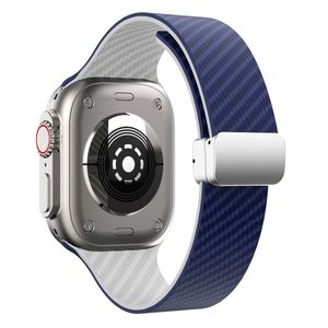 Apple Watch 42 / 41/ 40 / 38mm Klockarmband kolfibertextur - Blå/Vit