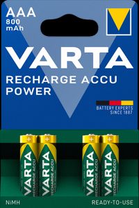 VARTA Recharge Accu Power AAA-batteri 800 mAh, 4-pakning