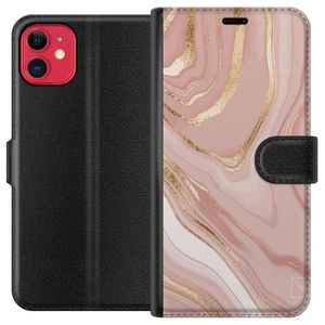 Apple iPhone 11 Musta Lompakkokotelo Ljusrosa marmor