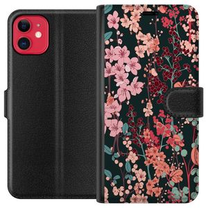 Apple iPhone 11 Musta Lompakkokotelo Blommor