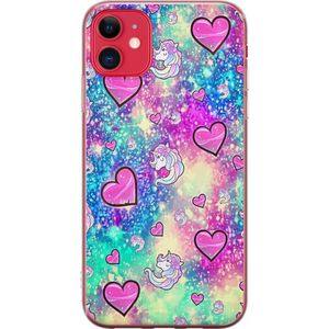Apple iPhone 11 Läpinäkyvä Puhelinkotelo Enhörning och hjärtan