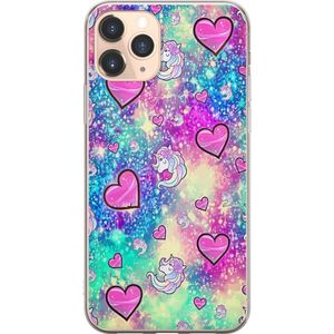 Apple iPhone 11 Pro Gjennomsiktig Telefondeksel Enhörning och hjärtan