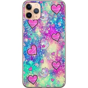 Apple iPhone 11 Pro Max Transparent Mobilskal Enhörning och hjärtan
