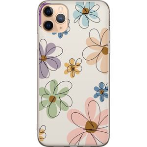 Apple iPhone 11 Pro Max Transparent Mobilskal Tecknade Blommor