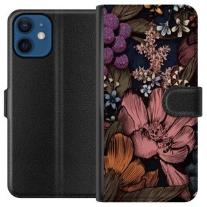 Apple iPhone 12  Musta Lompakkokotelo Tecknade blommor