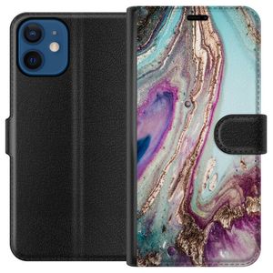Apple iPhone 12 mini Musta Lompakkokotelo Lila marmor
