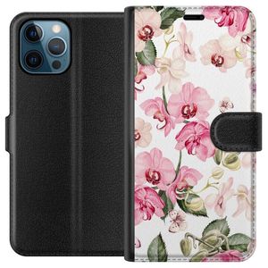 Apple iPhone 12 Pro Sort Lommebokdeksel Rosa blommor