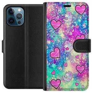 Apple iPhone 12 Pro Max Musta Lompakkokotelo Enhörning och hjärtan