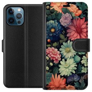 Apple iPhone 12 Pro Max Musta Lompakkokotelo Färglada blommor