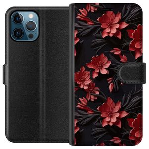 Apple iPhone 12 Pro Max Musta Lompakkokotelo Intensiva blommor